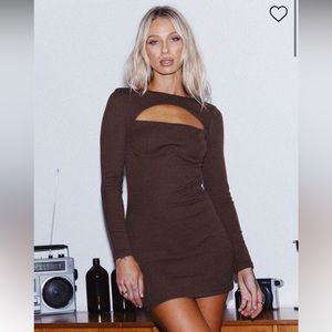 ALEXANDER MINI DRESS BROWN- Princess Polly